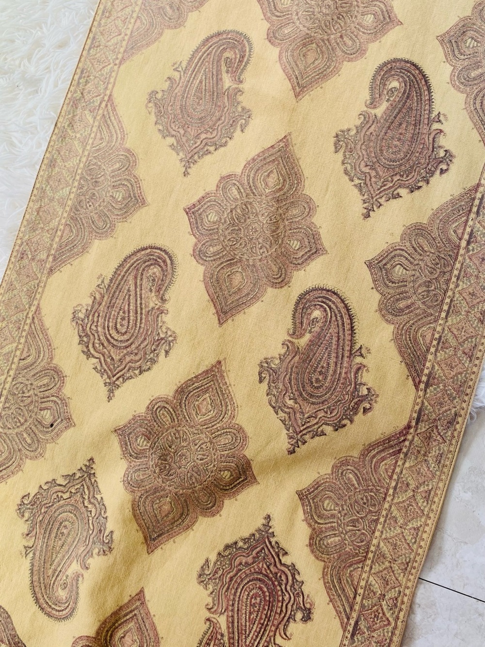 Pottery Barn Paisley Cotton Table Runner 18” x 90” Yellow Gold Boho Farmhouse